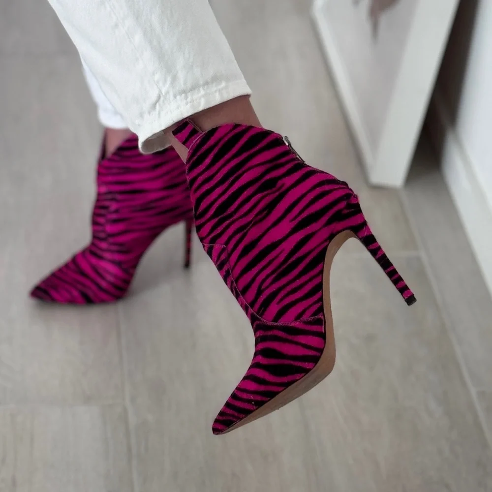 Fuchsia Zebra Print Heeled Booties, Size 8 - Picture 3 of 9